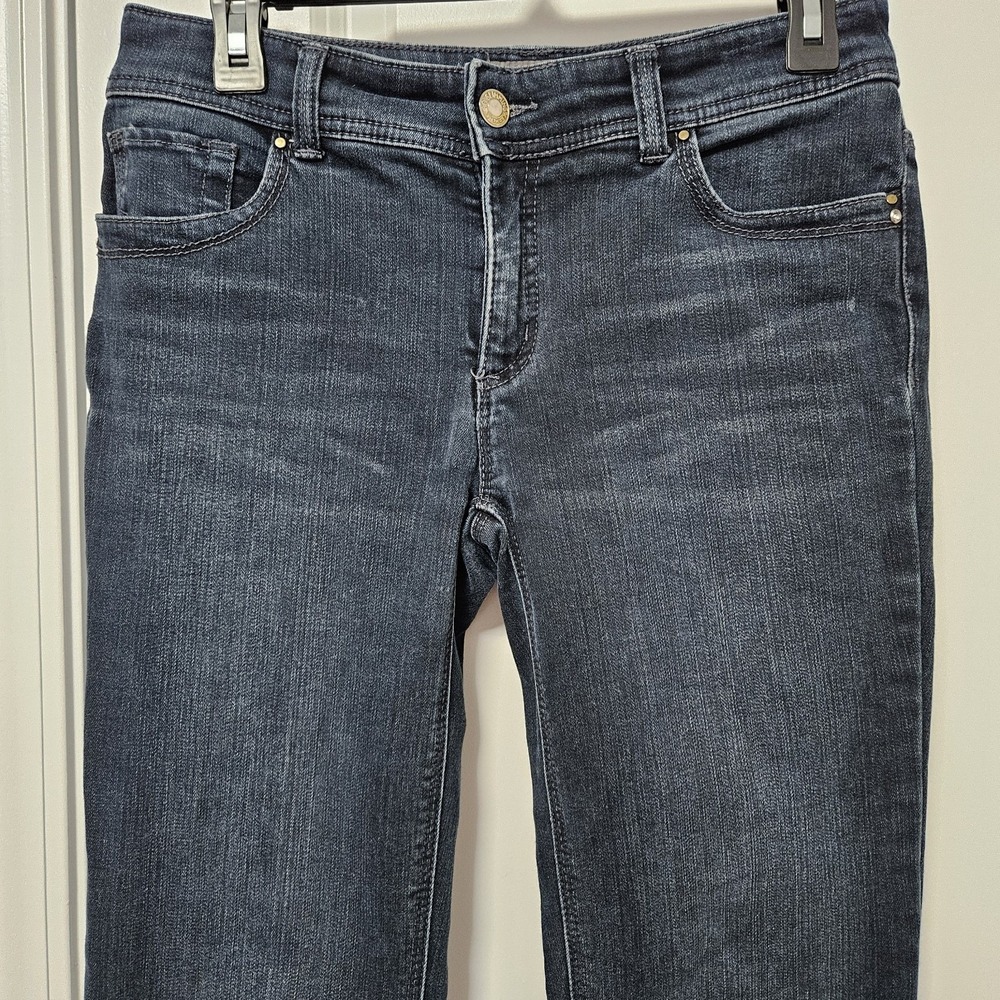 Chico's Jeans Women 00 Dark Blue So Slimming Straight Leg Stretch Rhinestone - Picture 2 of 9